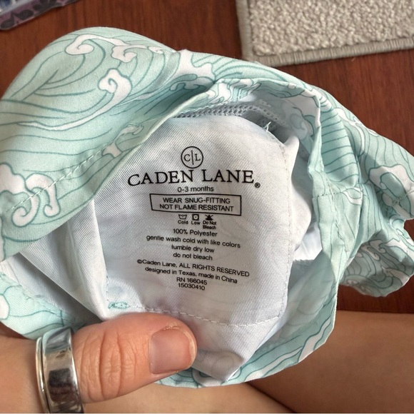 Caden Lane Teal Wave Pattern Kids Shorts - Picture 2 of 3